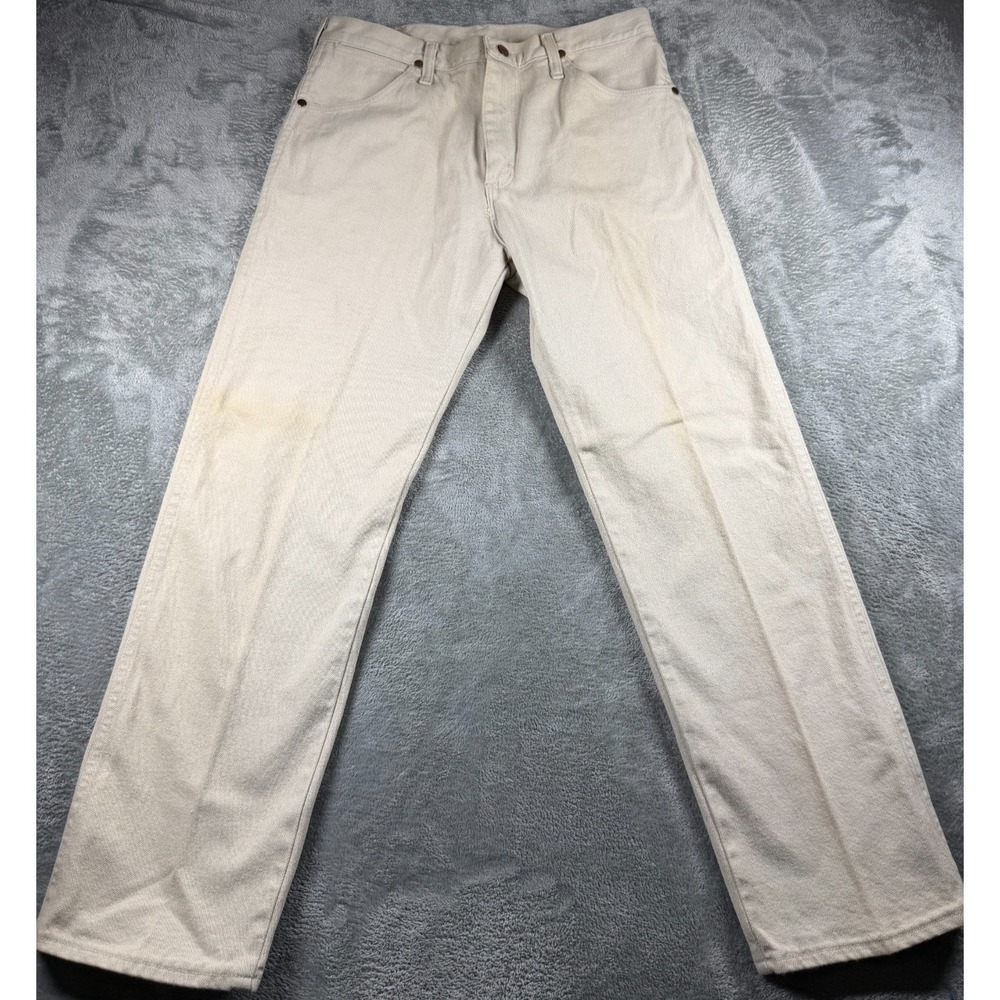 Vtg Wrangler Jeans Mens 33x31 Cream Natural Made USA Black Tab Western Denim